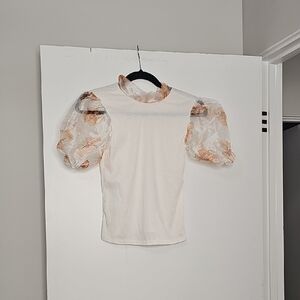 Willow Ivory and Peach Puff Sleeve Blouse